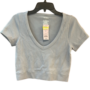 Women's Light Blue Ribbed Crop Top